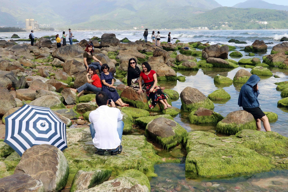 Bãi đá hoang sơ ở đây đẹp lạ thường, lôi cuốn du khách đến chiêm ngưỡng, chụp ảnh lưu niệm. (Ảnh: Trần Lê Lâm/TTXVN)