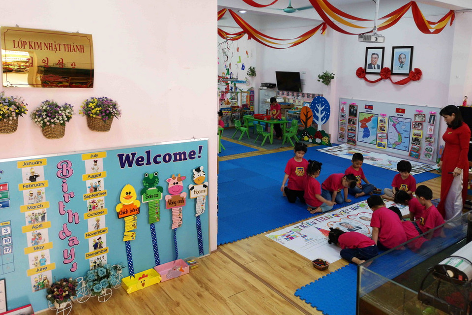 Lớp học mang tên nhà lãnh đạo Triều Tiên Kim Nhật Thành. (Ảnh: Thanh Tùng/TTXVN)