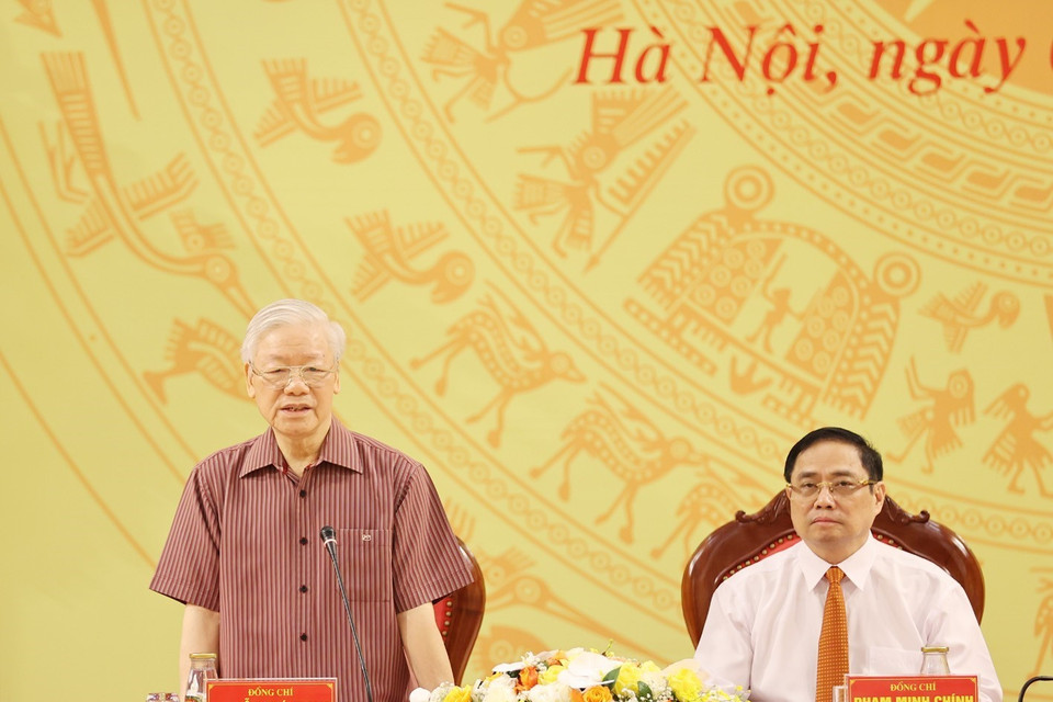 Tổng Bí thư Nguyễn Phú Trọng phát biểu tại buổi lễ. (Ảnh: Trí Dũng/TTXVN)