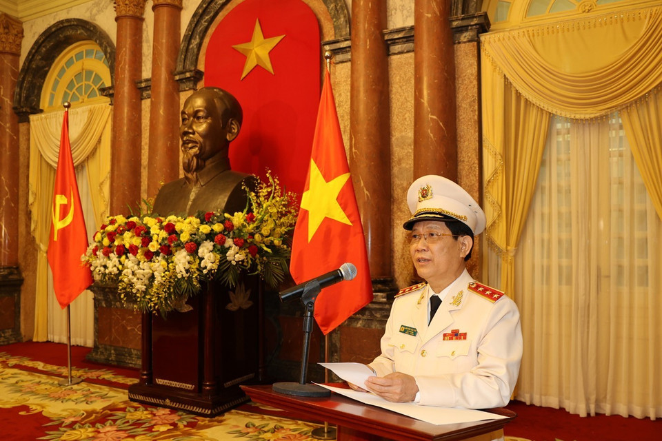 Thượng tướng Nguyễn Văn Sơn, Thứ trưởng Bộ Công an phát biểu. (Ảnh: Trí Dũng/TTXVN)