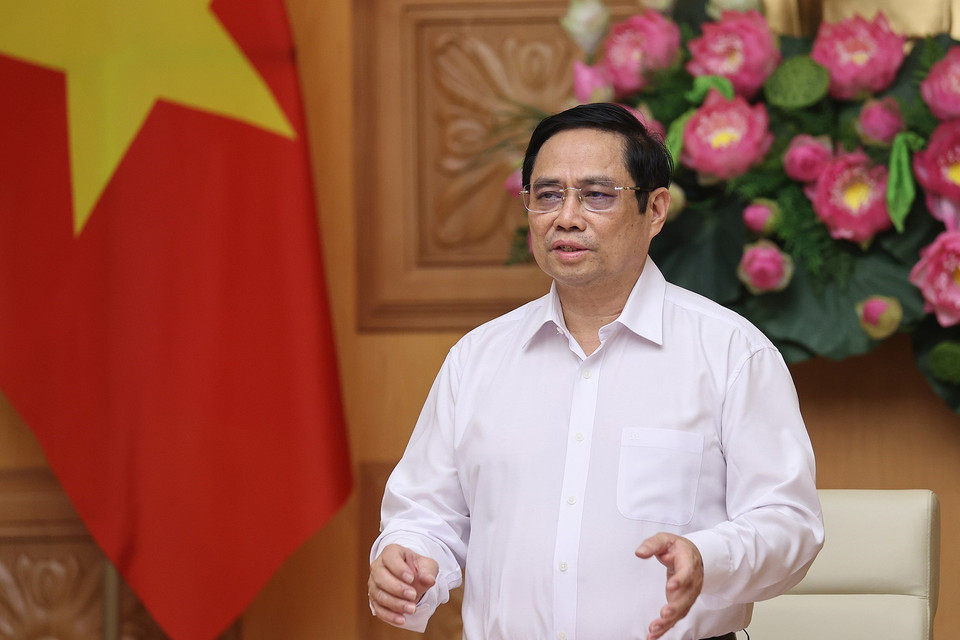 Thủ tướng Phạm Minh Chính phát biểu tại buổi gặp gỡ. (Ảnh: Dương Giang/TTXVN)