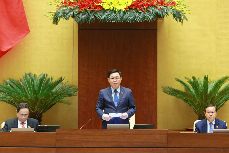 Chủ tịch Quốc hội Vương Đình Huệ điều hành phiên họp. (Ảnh: Phương Hoa/TTXVN)