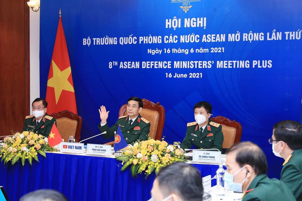 Bộ trưởng Bộ Quốc phòng Phan Văn Giang dự Hội nghị Bộ trưởng Quốc phòng các nước ASEAN mở rộng (ADMM+) lần thứ 8. (Ảnh: Trọng Đức/TTXVN)