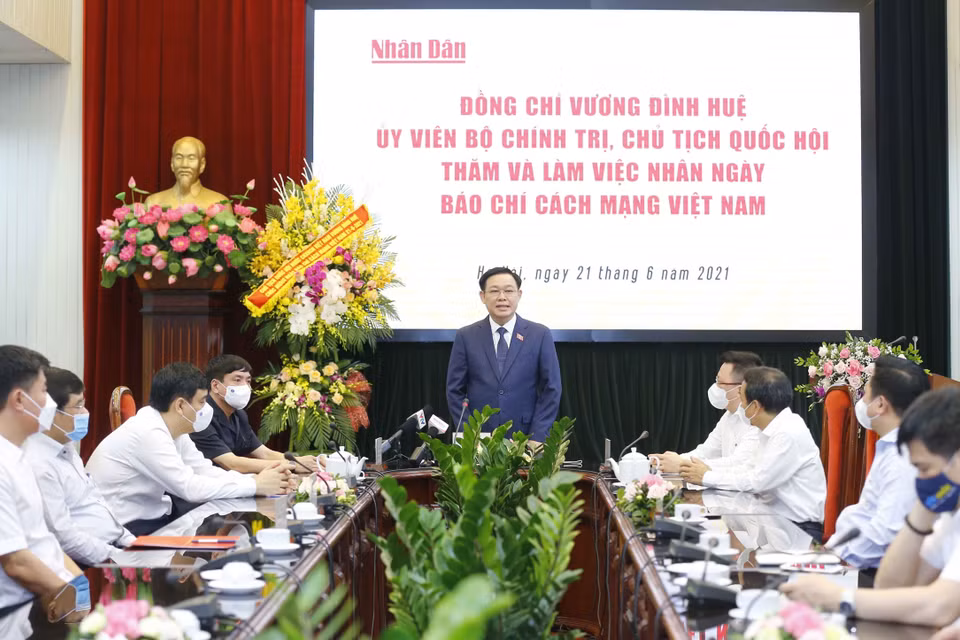 Chủ tịch Quốc hội Vương Đình Huệ phát biểu. (Ảnh: Doãn Tấn/TTXVN)
