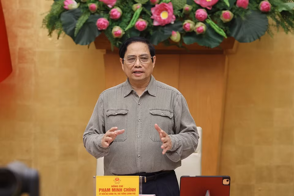Thủ tướng Phạm Minh Chính, Trưởng Ban Chỉ đạo chủ trì họp Ban Chỉ đạo Quốc gia phòng, chống dịch COVID-19 để đánh giá tình hình dịch bệnh thời gian qua và triển khai nhiệm vụ, giải pháp phòng, chống dịch trong thời gian tới. (Ảnh: Dương Giang/TTXVN)