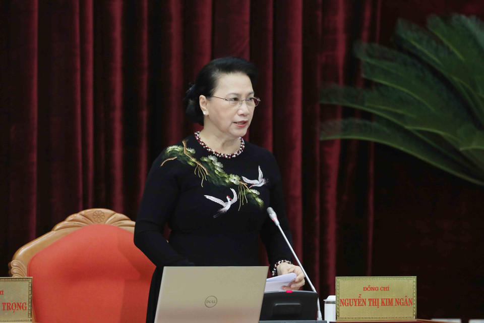 Ủy viên Bộ Chính trị, Chủ tịch Quốc hội Nguyễn Thị Kim Ngân điều hành phiên họp sáng 16/1. (Ảnh: Phương Hoa/TTXVN)