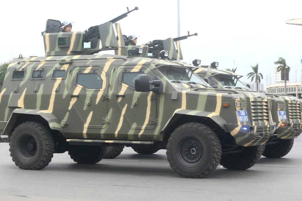 Xe đặc chủng của lực lượng Cảnh sát cơ động tham gia diễn tập. (Ảnh: TTXVN phát)