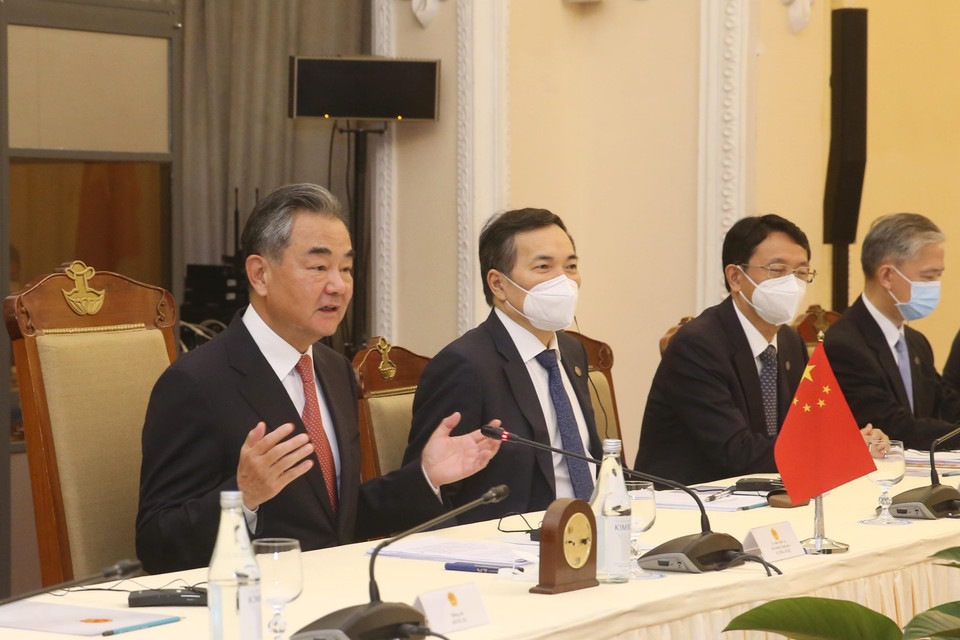 Bộ trưởng Ngoại giao Trung Quốc Vương Nghị phát biểu tại hội đàm. (Ảnh: Lâm Khánh/TTXVN)