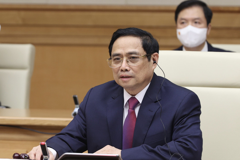 Thủ tướng Chính phủ Phạm Minh Chính phát biểu tại buổi hội kiến. (Ảnh: Dương Giang/TTXVN)