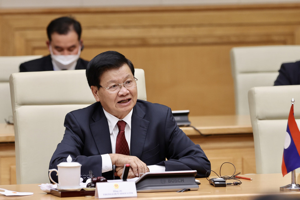 Tổng Bí thư, Chủ tịch nước Lào Thongloun Sisoulith phát biểu tại buổi hội kiến. (Ảnh: Dương Giang/TTXVN)