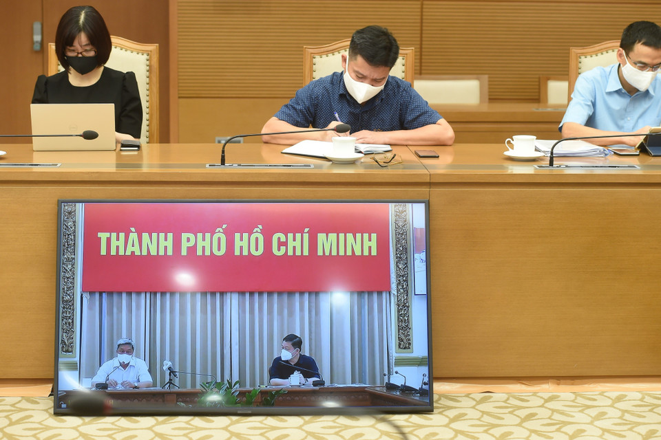 Điểm cầu trực tuyến từ Thành phố Hồ Chí Minh tại cuộc họp. (Ảnh: Nguyễn Điệp/TTXVN)