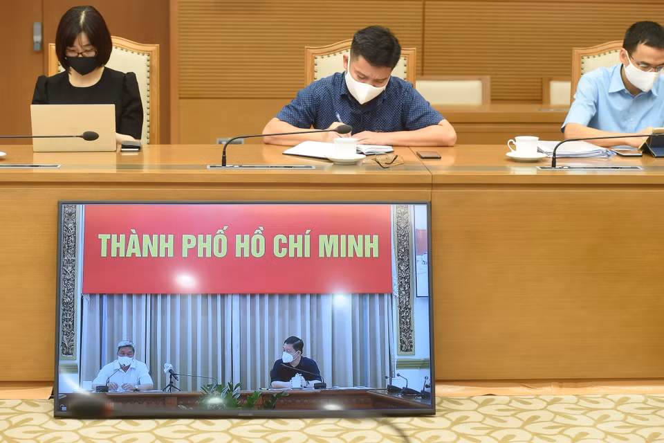 Điểm cầu trực tuyến từ Thành phố Hồ Chí Minh tại cuộc họp. (Ảnh: Nguyễn Điệp/TTXVN)