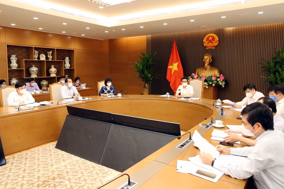 Phó Thủ tướng Vũ Đức Đam chủ trì họp về chuẩn bị chiến dịch tiêm vaccine phòng COVID-19, tiếp cận, đàm phán nhập khẩu vaccine và các dự án nghiên cứu, đầu tư sản xuất vaccine trong nước. (Ảnh: Phạm Kiên/TTXVN)