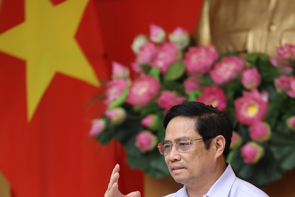 Thủ tướng Phạm Minh Chính, Trưởng Ban Chỉ đạo Trung ương Tổng kết Nghị quyết 19-NQ/TW phát biểu tại hội nghị. (Ảnh: Dương Giang/TTXVN)