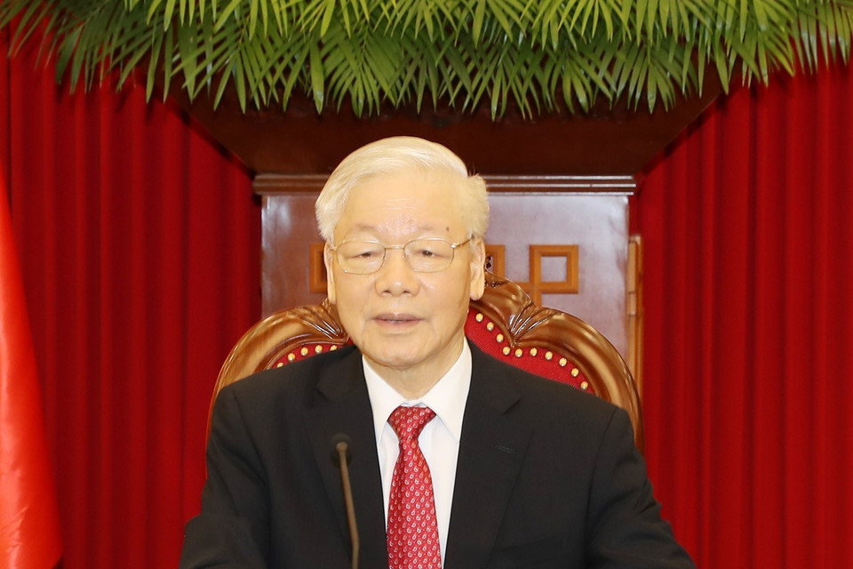 Tổng Bí thư Nguyễn Phú Trọng điện đàm trực tiếp với Tổng thống Sri Lanka Gotabaya Rajapaksa. (Ảnh: Trí Dũng/TTXVN)