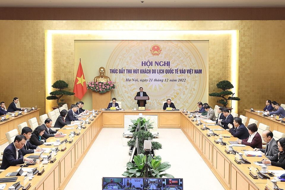 Thủ tướng Phạm Minh Chính phát biểu tại hội nghị. (Ảnh: Dương Giang/TTXVN)