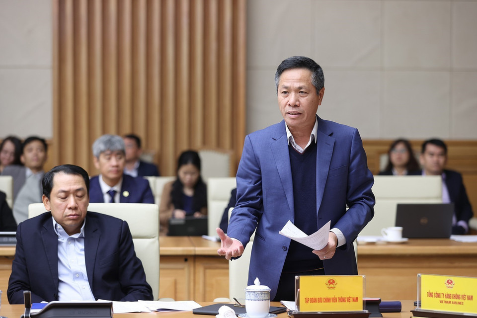 Chủ tịch Hội đồng thành viên Tổng Công ty Viễn thông Mobifone Nguyễn Hồng Hiển phát biểu. (Ảnh: Dương Giang/TTXVN)