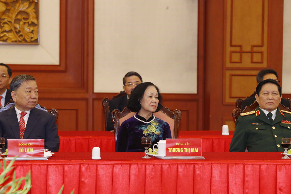 Lãnh đạo Đảng, Nhà nước dự buổi gặp mặt. (Ảnh: Phương Hoa/TXVN)