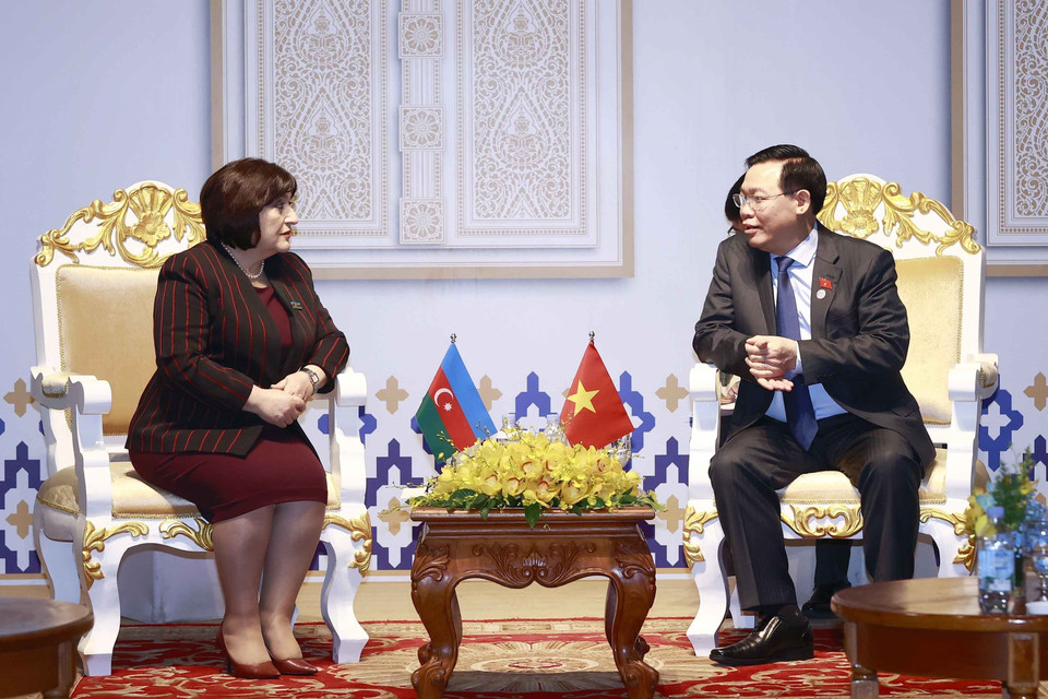 Chủ tịch Quốc hội Vương Đình Huệ gặp Chủ tịch Quốc hội Azerbaijan Shahiba Gafarova. (Ảnh: Doãn Tấn/TTXVN)