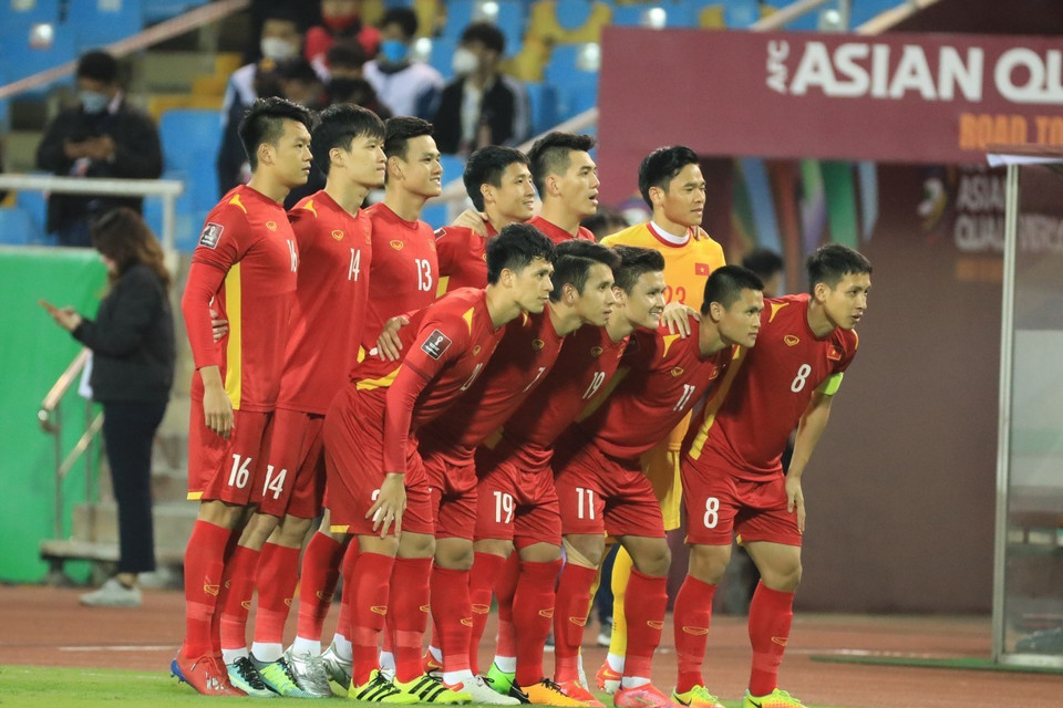 Đội hình xuất phát của đội tuyển Việt Nam. (Ảnh: Tuấn Anh/TTXVN)