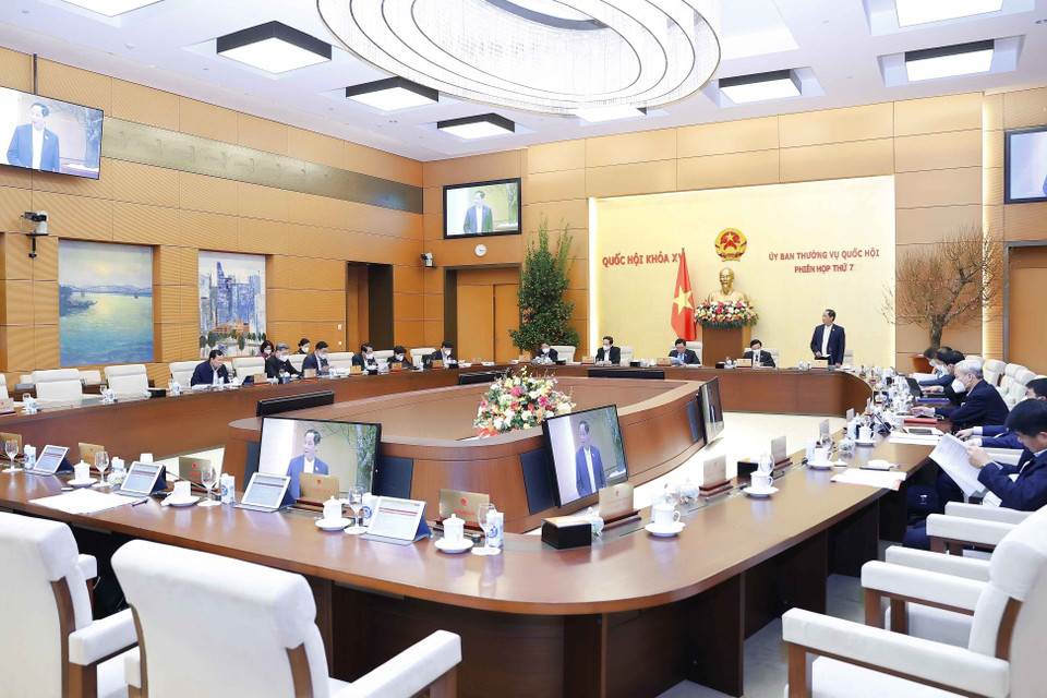 Chiều 18/1, tại Nhà Quốc hội, tiếp tục Phiên họp thứ 7, Ủy ban Thường vụ Quốc hội xem xét báo cáo công tác dân nguyện tháng 12/2021 của Quốc hội. (Ảnh: Doãn Tấn/TTXVN)