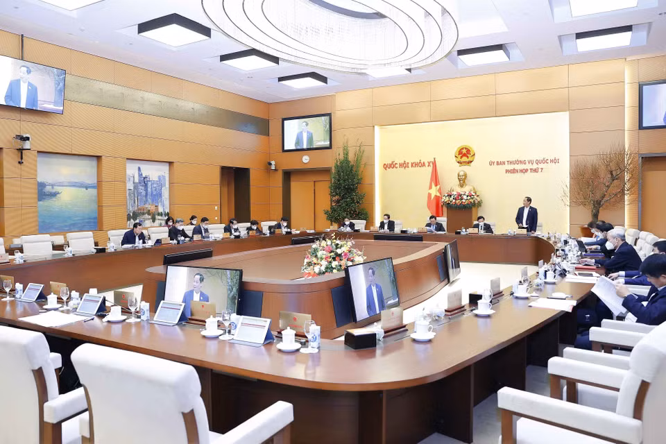 Chiều 18/1, tại Nhà Quốc hội, tiếp tục Phiên họp thứ 7, Ủy ban Thường vụ Quốc hội xem xét báo cáo công tác dân nguyện tháng 12/2021 của Quốc hội. (Ảnh: Doãn Tấn/TTXVN)