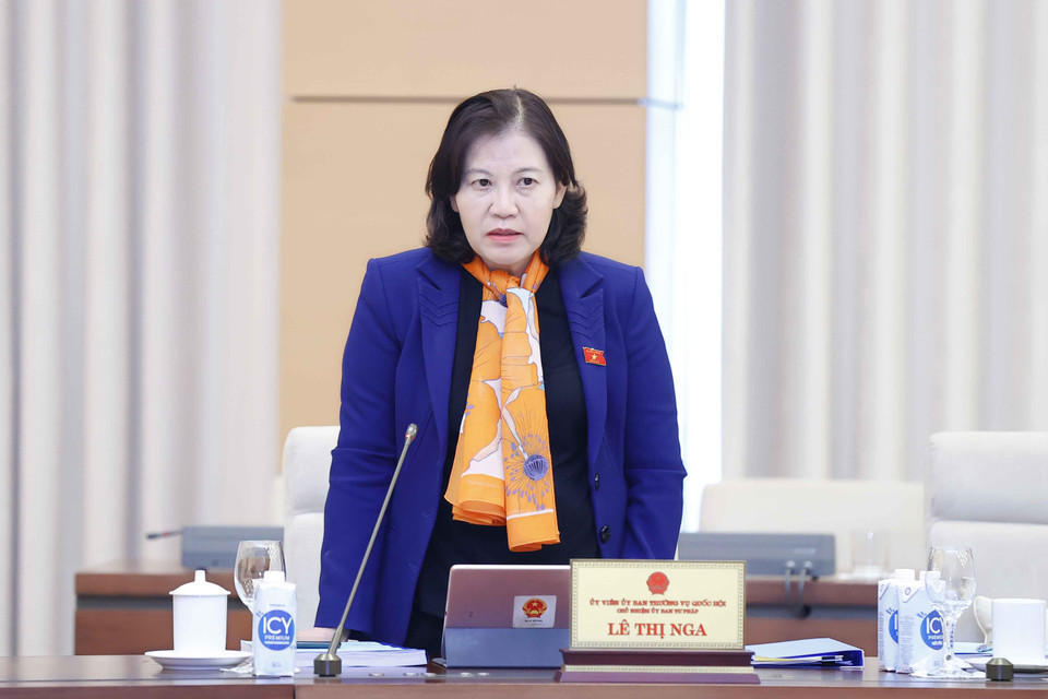 Chủ nhiệm Ủy ban Tư pháp của Quốc hội Lê Thị Nga phát biểu ý kiến. (Ảnh: Doãn Tấn/TTXVN)