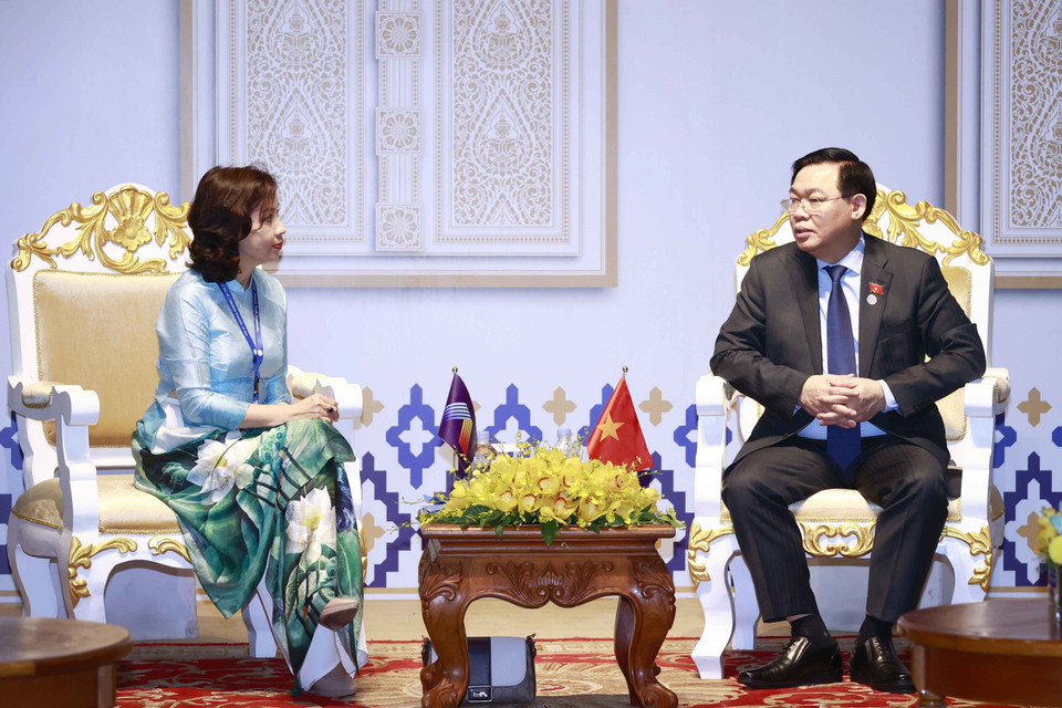 Chủ tịch Quốc hội Vương Đình Huệ tiếp Tổng Thư ký AIPA Nguyễn Tường Vân. (Ảnh: Doãn Tấn/TTXVN)