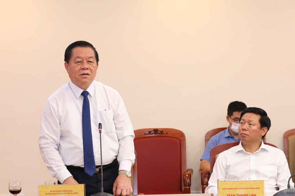 Bí thư Trung ương Đảng, Trưởng Ban Tuyên giáo Trung ương Nguyễn Trọng Nghĩa phát biểu. (Ảnh: Hoàng Hiếu/Thông tấn xã Việt Nam)