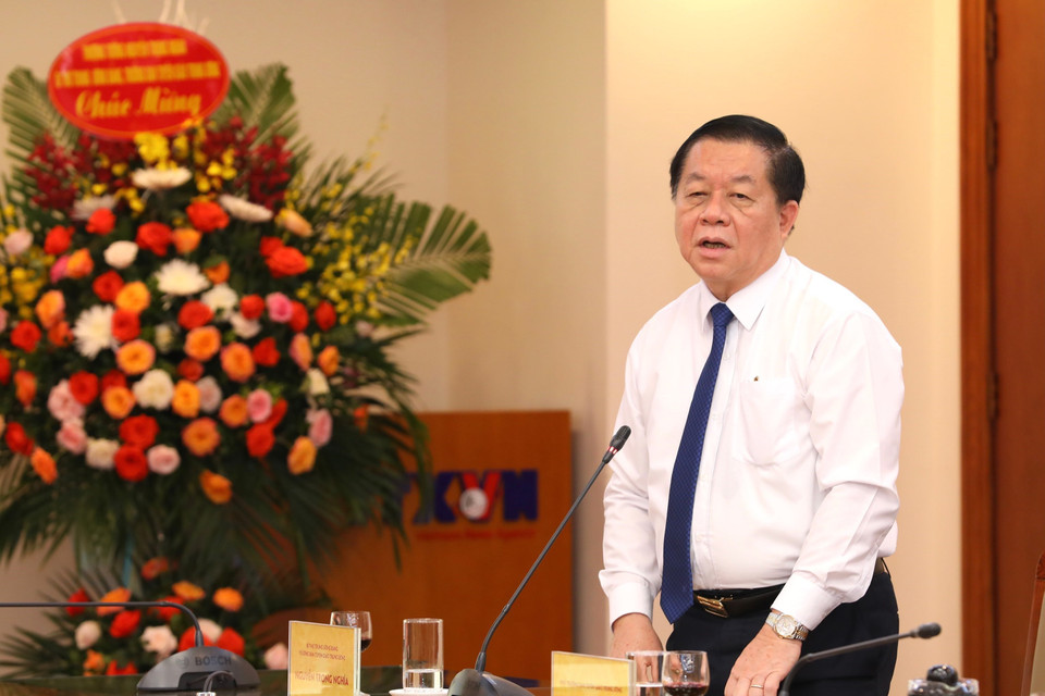 Trưởng Ban Tuyên giáo Trung ương Nguyễn Trọng Nghĩa phát biểu. (Ảnh: Hoàng Hiếu/Thông tấn xã Việt Nam)