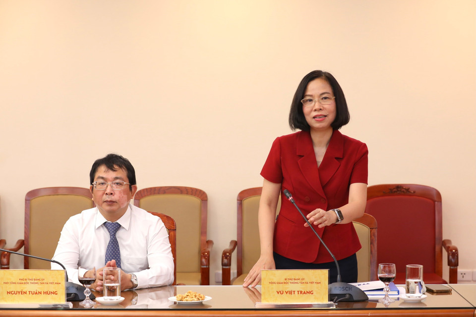 Tổng Giám đốc Thông tấn xã Việt Nam Vũ Việt Trang phát biểu. (Ảnh: Hoàng Hiếu/Thông tấn xã Việt Nam)