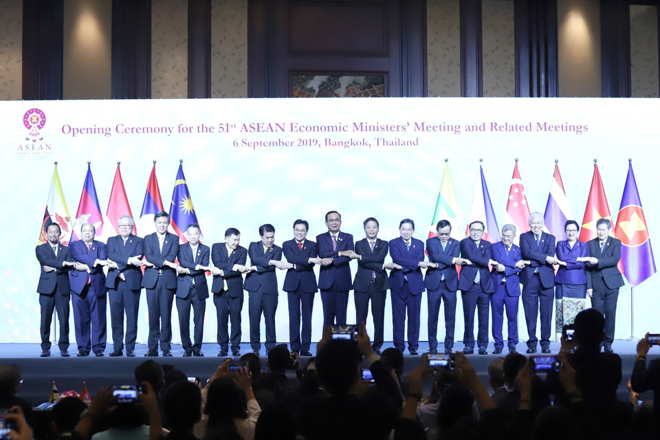 Hội nghị Bộ trưởng Kinh tế ASEAN lần thứ 51 (AEM 51) và các hội nghị liên quan tại Bangkok, Thái Lan (2019). (Ảnh: Ngọc Quang/TTXVN)