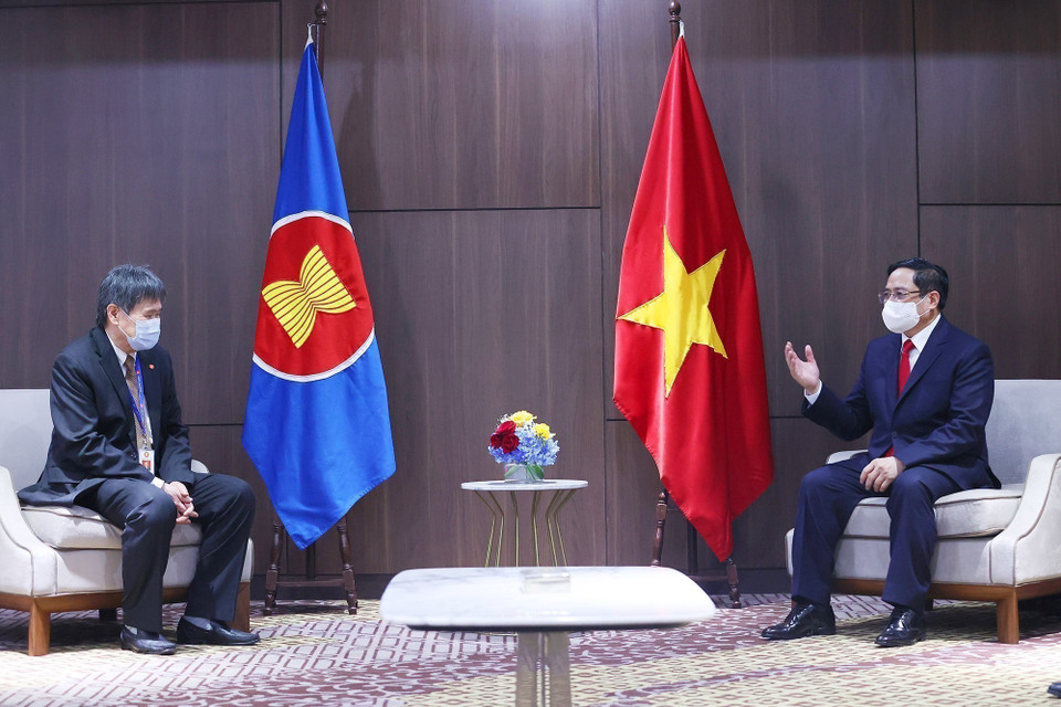 Chiều 24/4/2021, tại trụ sở Ban Thư ký ASEAN ở thủ đô Jakarta (Indonesia), Thủ tướng Chính phủ Phạm Minh Chính hội kiến Tổng Thư ký ASEAN Lim Jock Hoi. (Ảnh: Dương Giang/TTXVN)