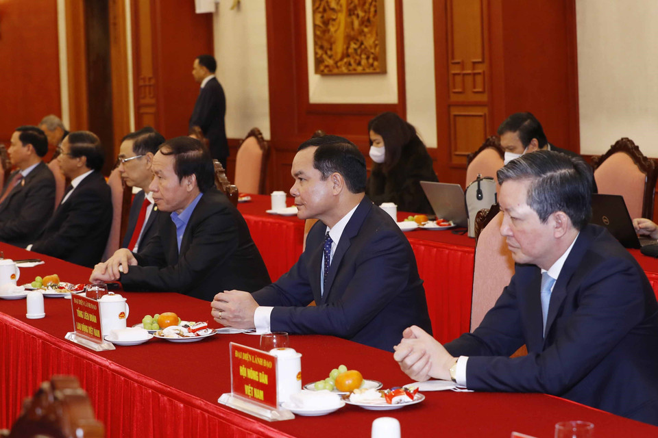 Lãnh đạo Đảng, Nhà nước dự buổi gặp mặt. (Ảnh: Phương Hoa/TTXVN)