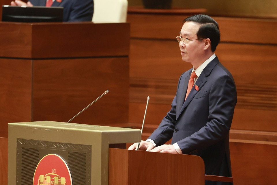 Chủ tịch nước Võ Văn Thưởng phát biểu nhậm chức. (Ảnh: TTXVN)