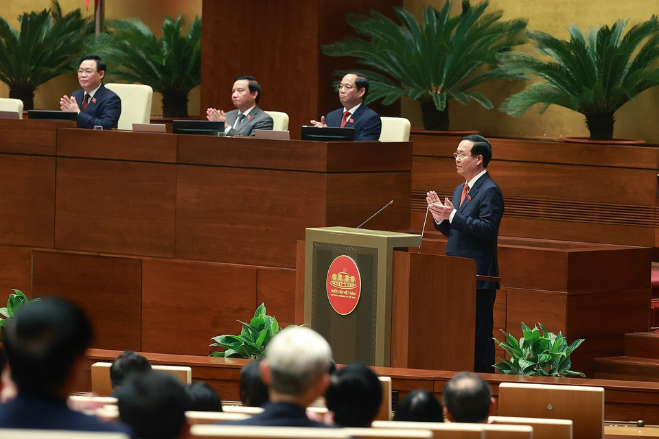 Chủ tịch nước Võ Văn Thưởng phát biểu nhậm chức. (Ảnh: TTXVN)