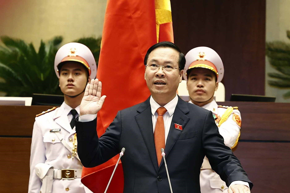 Chủ tịch nước Võ Văn Thưởng tuyên thệ nhậm chức. (Ảnh: TTXVN)