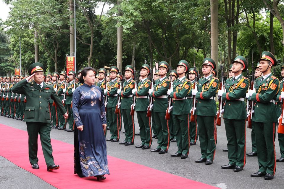 Lễ đón Chủ tịch Quốc hội Nguyễn Thị Kim Ngân. (Ảnh: Trọng Đức/TTXVN)