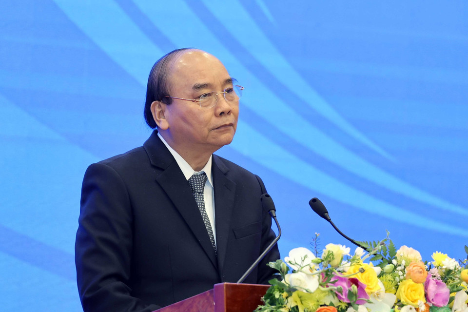 Thủ tướng Chính phủ Nguyễn Xuân Phúc, Chủ tịch ASEAN 2020 phát biểu tại Hội nghị Tổng kết Năm Việt Nam Chủ tịch ASEAN 2020. (Ảnh: Thống Nhất/TTXVN)