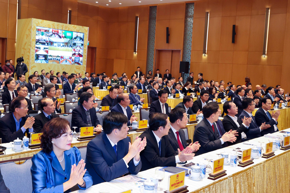 Các đại biểu dự hội nghị tại điểm cầu Hà Nội. (Ảnh: Thống Nhất/TTXVN)