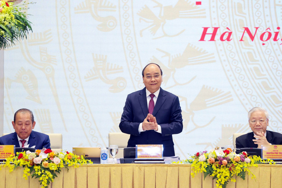 Thủ tướng Nguyễn Xuân Phúc tại hội nghị. (Ảnh: Thống Nhất/TTXVN)