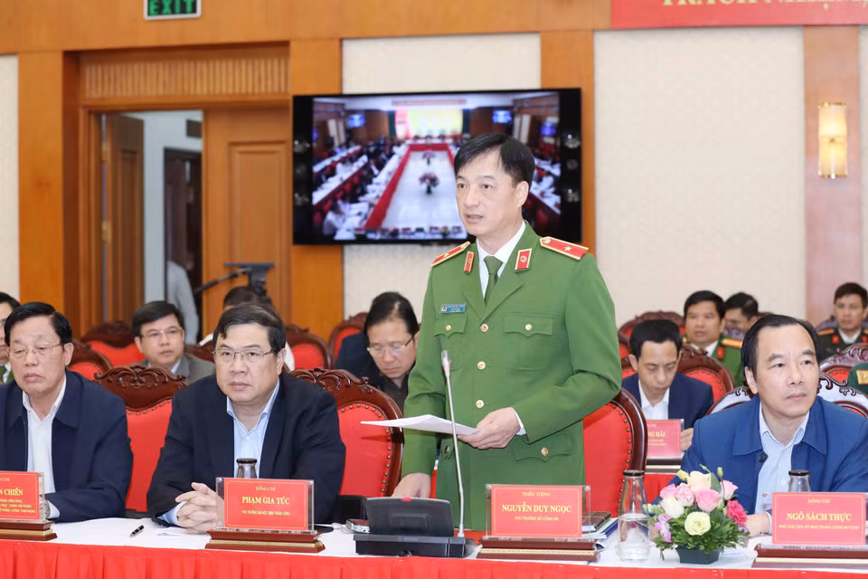 Thiếu tướng Nguyễn Duy Ngọc, Thứ trưởng Bộ Công an phát biểu tại hội thảo. (Ảnh: Phương Hoa/TTXVN)