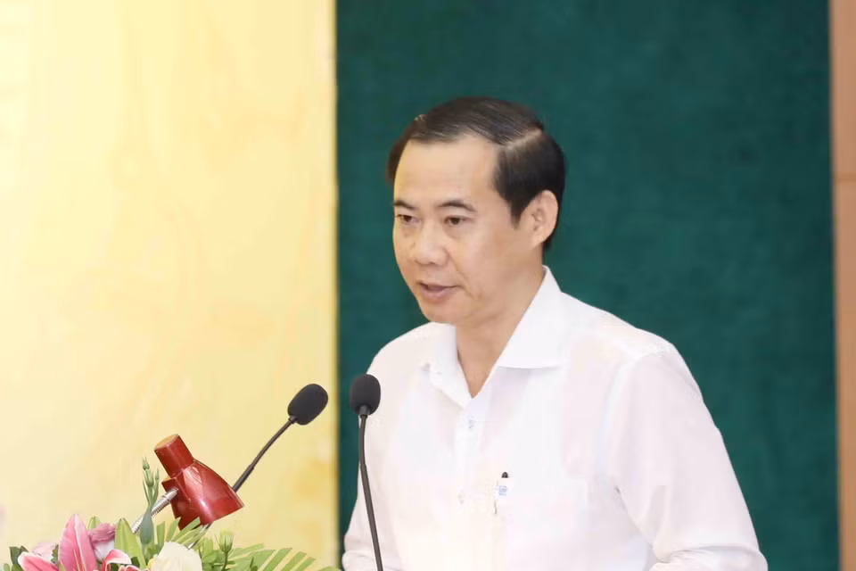 Ông Nguyễn Thái Học, Phó Ban Nội chính Trung ương giới thiệu chương trình hội thảo. (Ảnh: Phương Hoa/TTXVN)