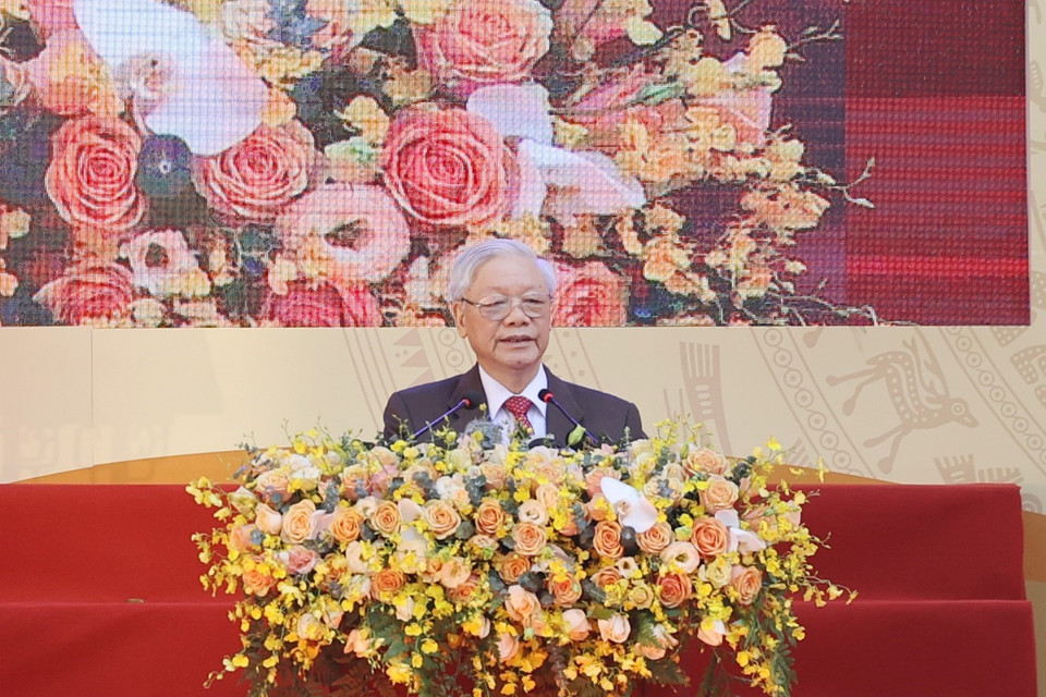 Tổng Bí thư, Chủ tịch nước Nguyễn Phú Trọng phát biểu tại Lễ kỷ niệm. (Ảnh: Trí Dũng/TTXVN)