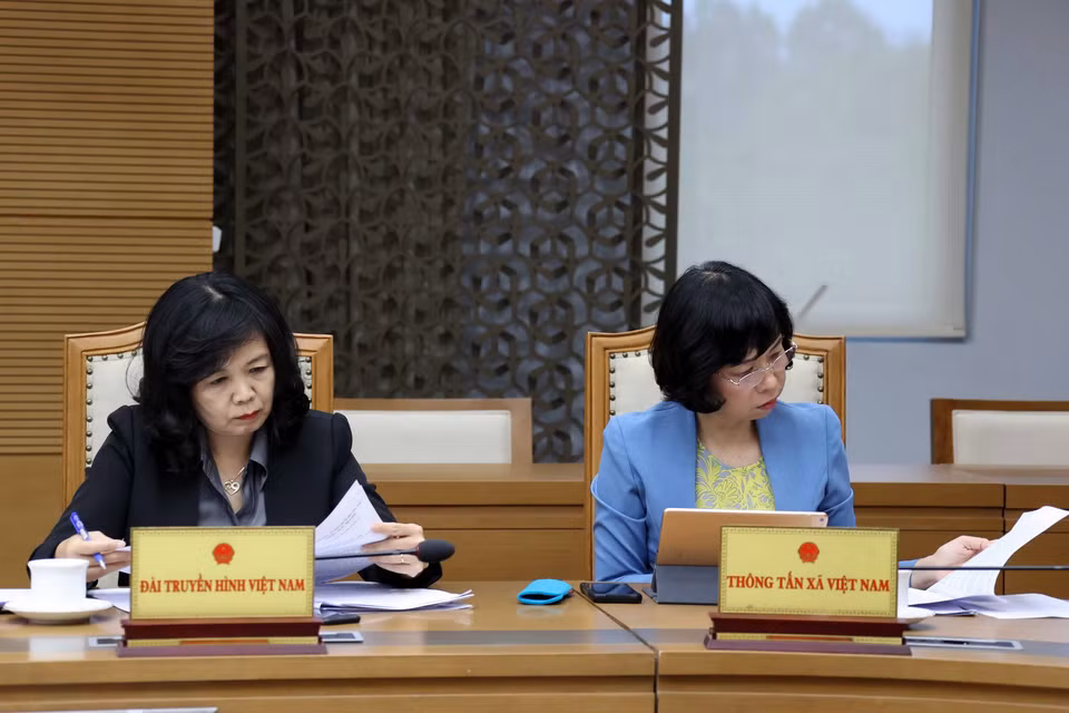 Đại diện các cơ quan báo chí trực thuộc Chính phủ tham dự phiên họp. (Ảnh: Thống Nhất/TTXVN)
