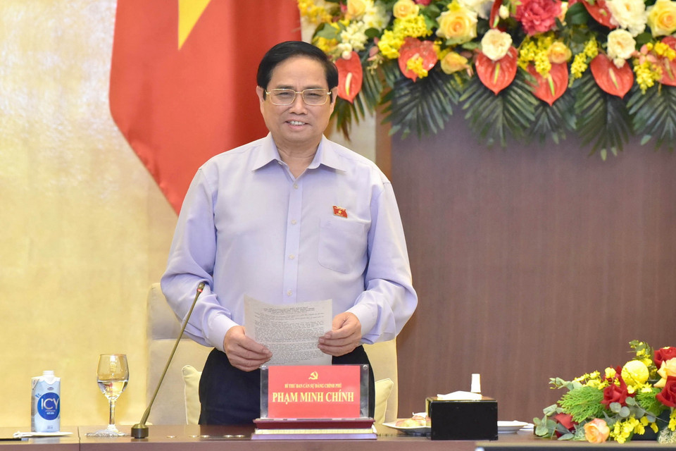  Ủy viên Bộ Chính trị, Bí thư Ban Cán sự Đảng Chính phủ, Thủ tướng Chính phủ Phạm Minh Chính phát biểu. (Ảnh: TTXVN)