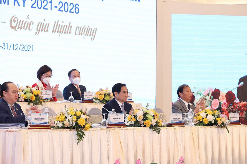  Thủ tướng dự Đại hội Phòng Thương mại-Công nghiệp Việt Nam lần VII. (Ảnh: Dương Giang/TTXVN) 