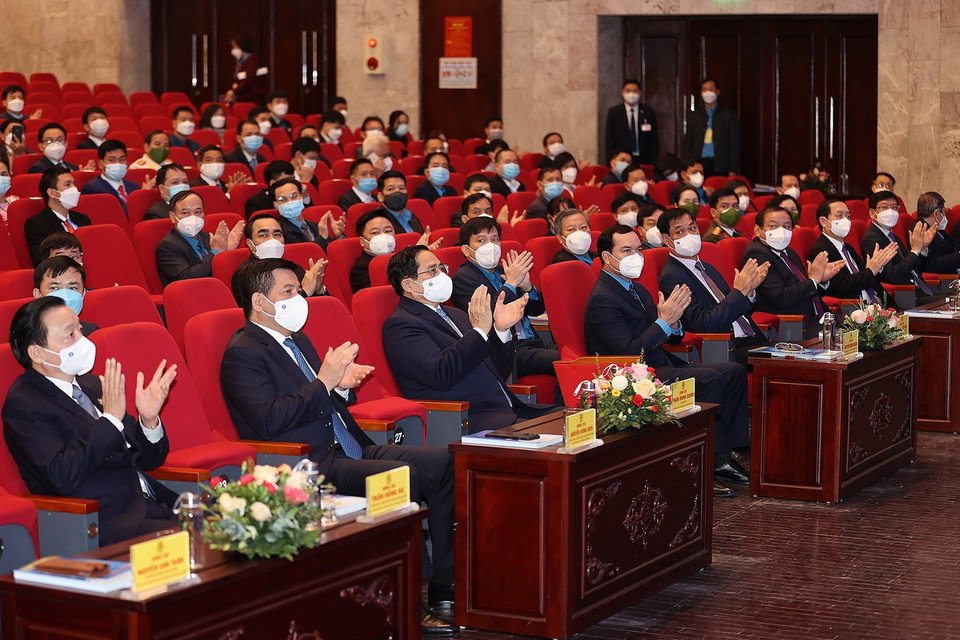 Thủ tướng Phạm Minh Chính và các đại biểu dự buổi lễ. (Ảnh: Dương Giang/TTXVN)