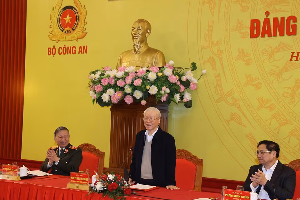  Tổng Bí thư Nguyễn Phú Trọng phát biểu chỉ đạo Hội nghị Đảng ủy Công an Trung ương. (Ảnh: Trí Dũng/TTXVN)