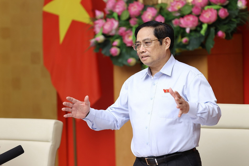  Thủ tướng Phạm Minh Chính phát biểu tại buổi tiếp xúc cử tri thành phố Cần Thơ. (Ảnh: Dương Giang/TTXVN)